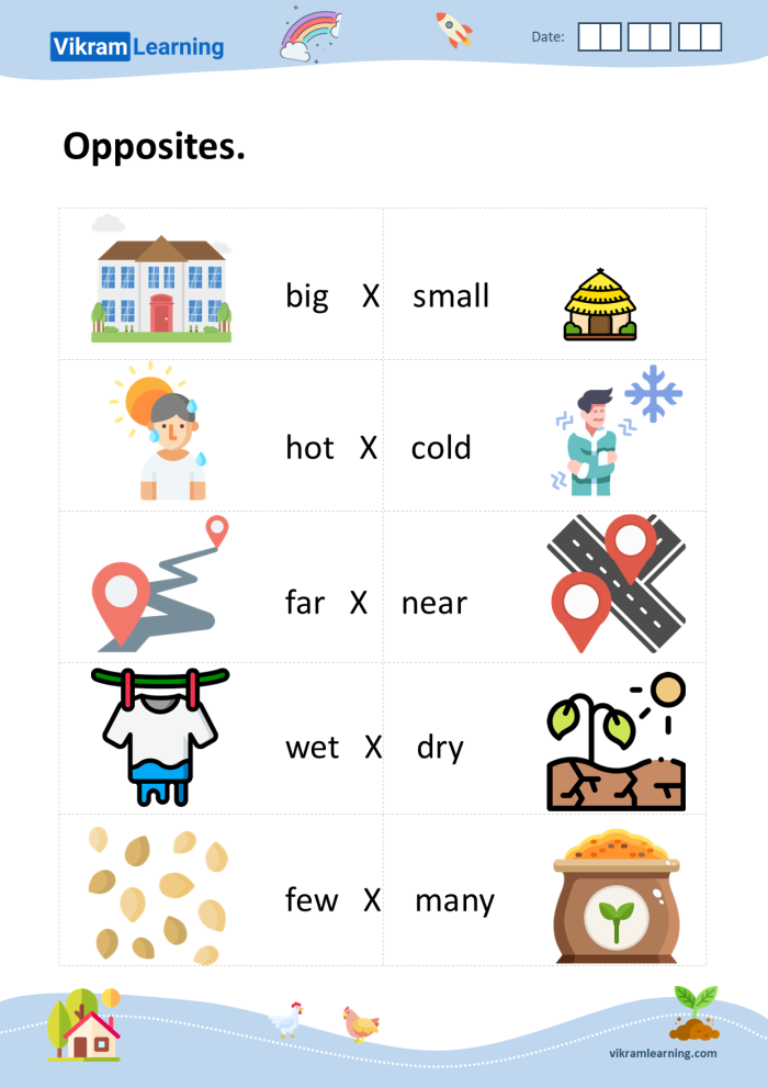 Silly Opposites worksheet for kindergarten students featuring a fun matching exercise to identify opposite pictures