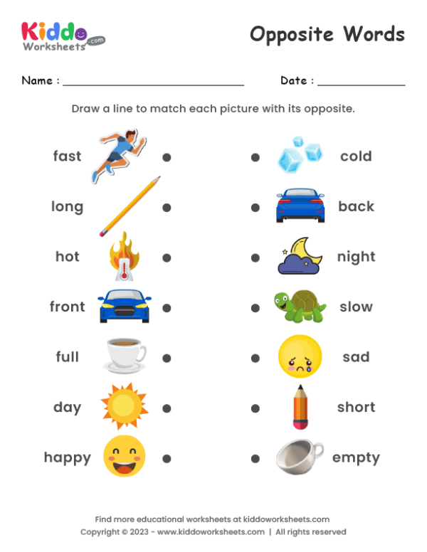 Silly Opposites worksheet featuring matching pictures for kindergarten students