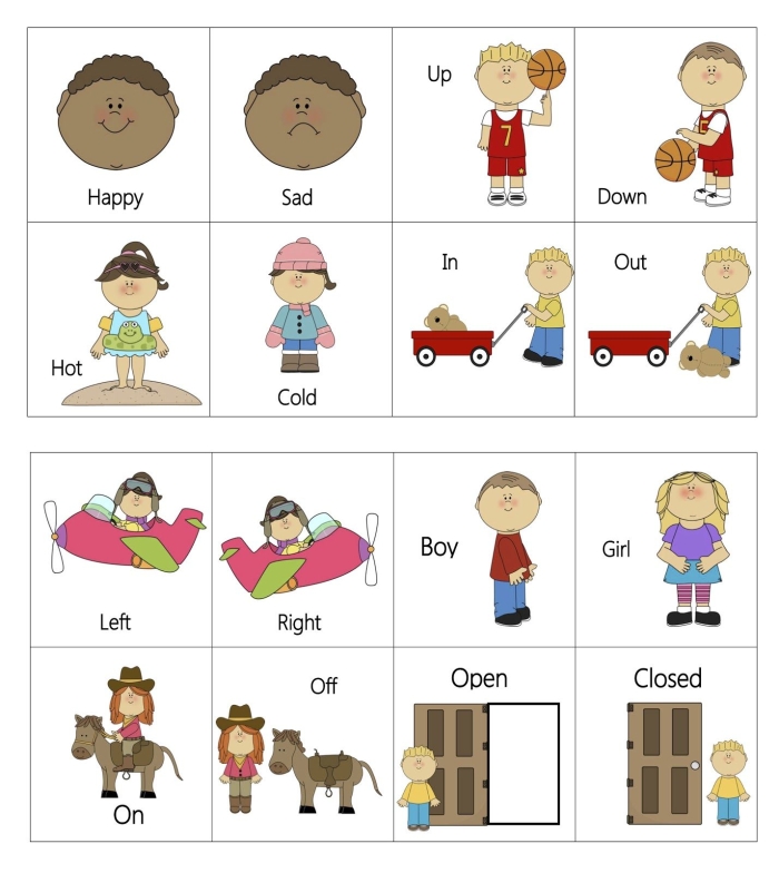 Silly Opposites worksheet for kindergarten students featuring a matching exercise with pictures