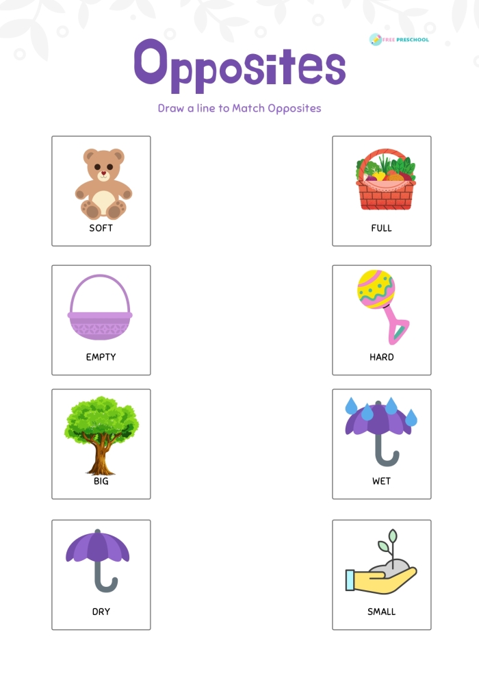 Silly Opposites worksheet for kindergarten students featuring a matching exercise with images