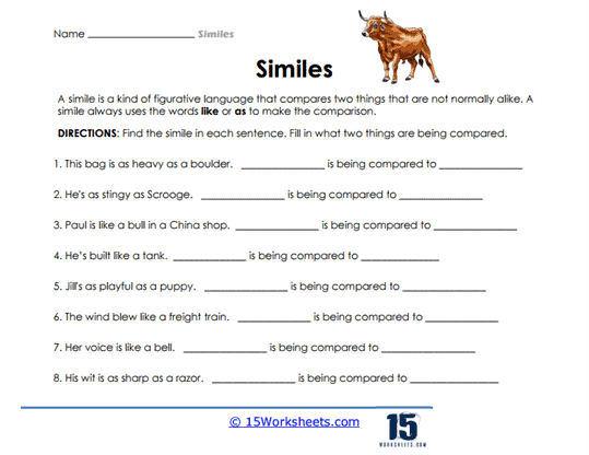 Engaging writing activity featuring playful similes for young learners Silly Similes worksheet for second graders encouraging creativity and fun with language