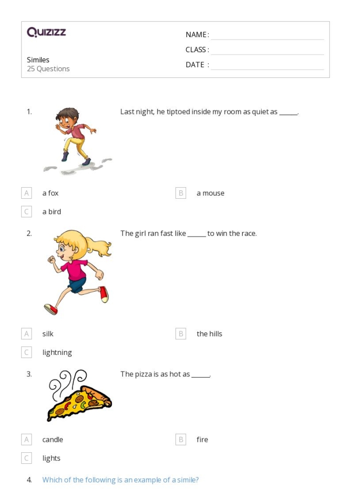 Engaging worksheet on similes for second grade writing activities Silly Similes worksheet for second graders featuring fun comparisons to inspire creativity