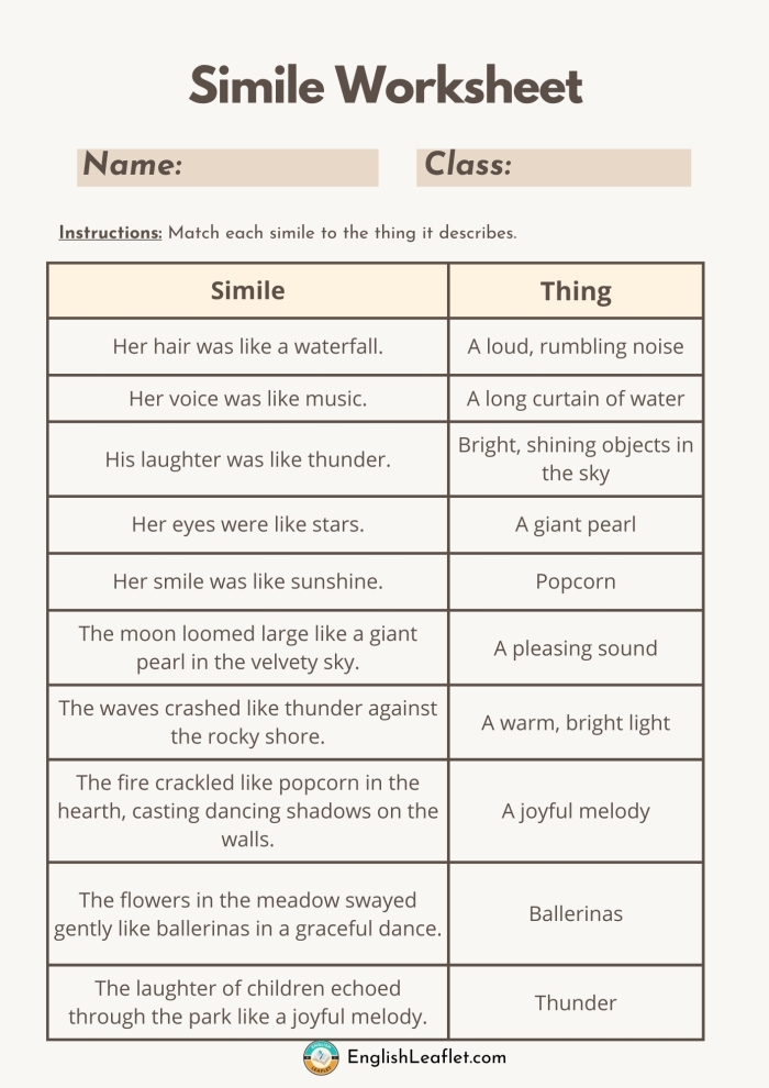 Creative writing worksheet encouraging students to complete similes with humor Silly Similes worksheet for second graders with fun illustrations and prompts