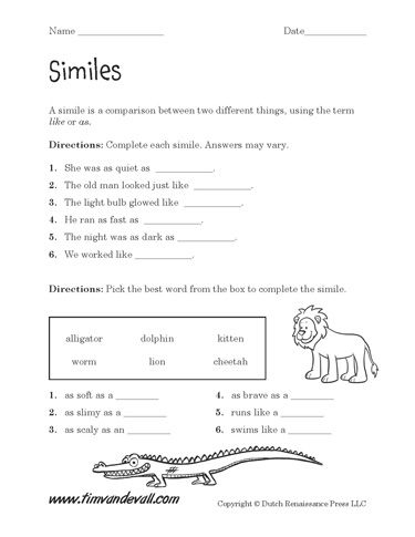 Silly Similes Worksheet for Second Grade Writing Activities Fun worksheet for second graders exploring silly similes with creative prompts