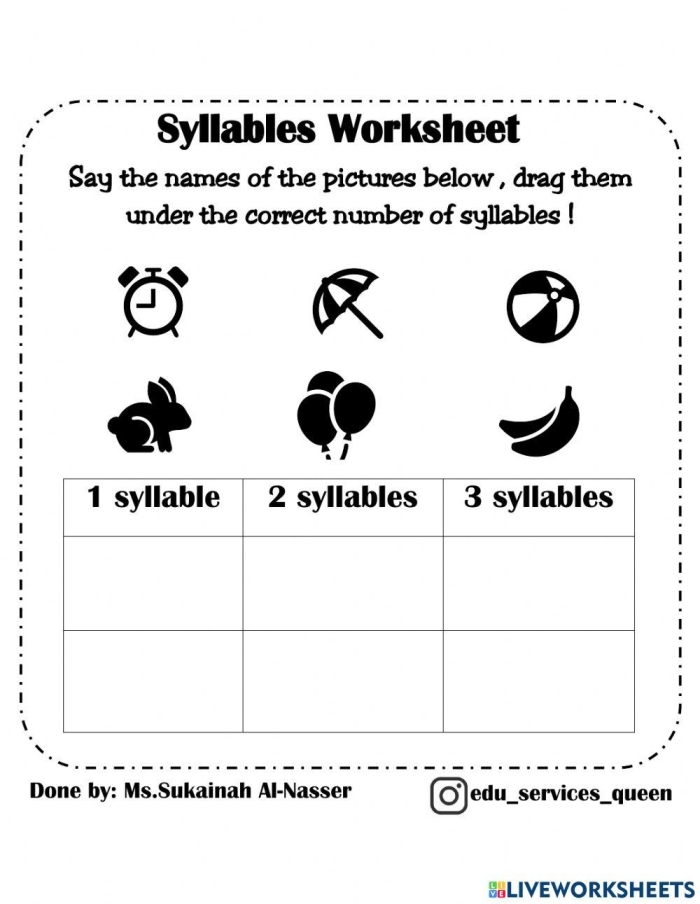 Interactive exercise for breaking words into syllables in a fun way Silly Syllables worksheet designed for third-grade geometry students to practice syllable division