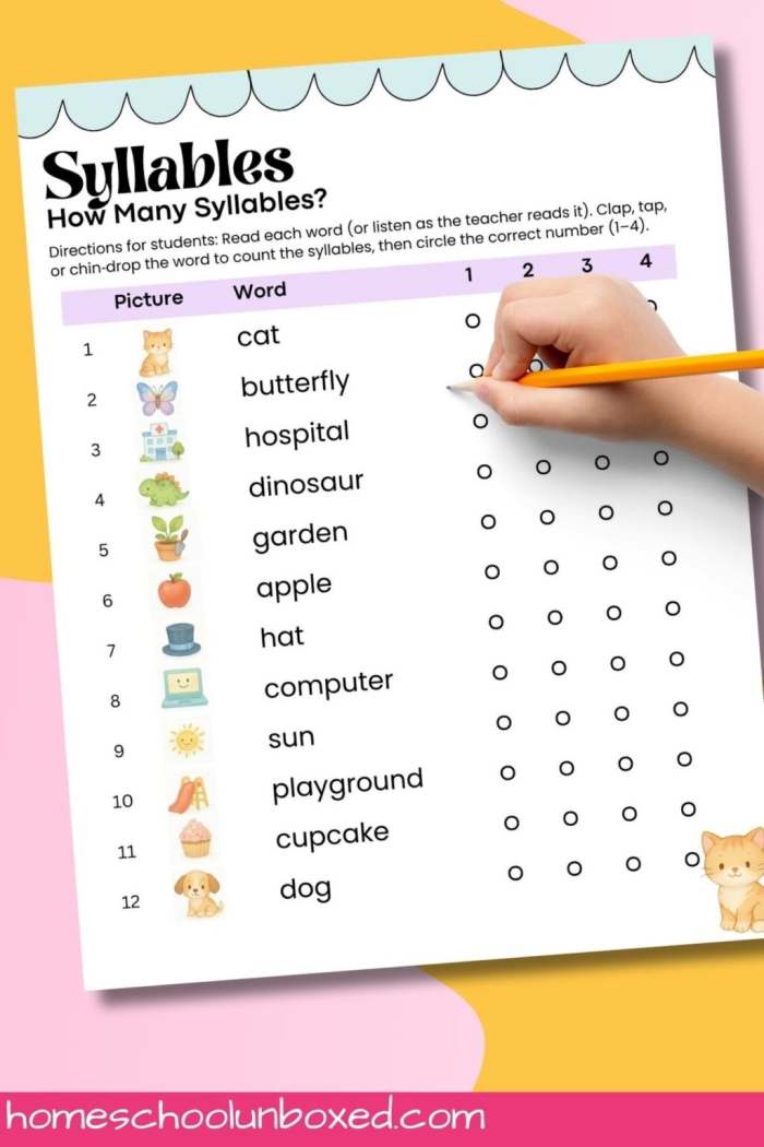 Engaging exercise to enhance syllable recognition in geometry-related vocabulary Silly Syllables worksheet designed for third graders to practice breaking down words into syllables