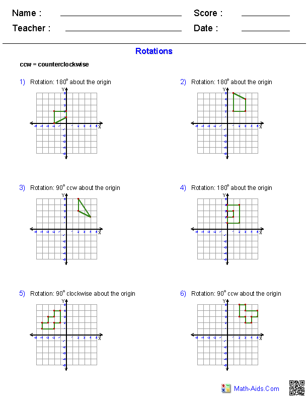 Eighth grade geometry worksheet featuring practice problems for identifying transformations between similar figures