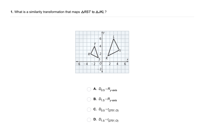 Two geometric figures with one rotated and scaled differently, demonstrating similar figure transformations for eighth grade geometry practice