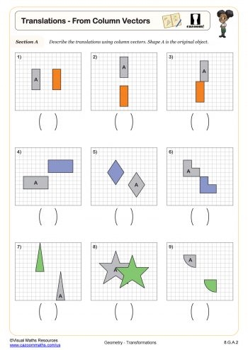 Two geometric figures with corresponding vertices labeled, showing a transformation example for identifying similar figures through translations, rotations, and reflections