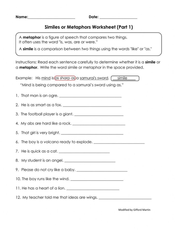 Simile and metaphor worksheet for second graders featuring a multiple-choice activity