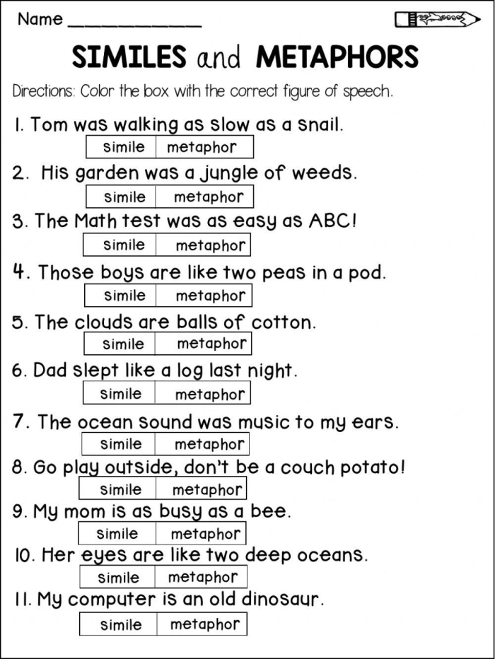 Similes worksheet for second graders featuring fill-in-the-blank activities about popular similes