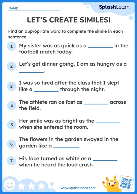 Similes worksheet for third graders featuring images to help complete similes like "as quiet as a mouse