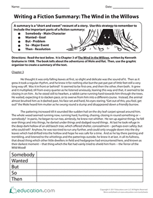 Simple Fiction Summary Worksheet Example 4 for Elementary Reading Comprehension Fourth grade students completing a fiction summary worksheet using the Somebody-Wanted-But-So-Then structure to analyze a short story