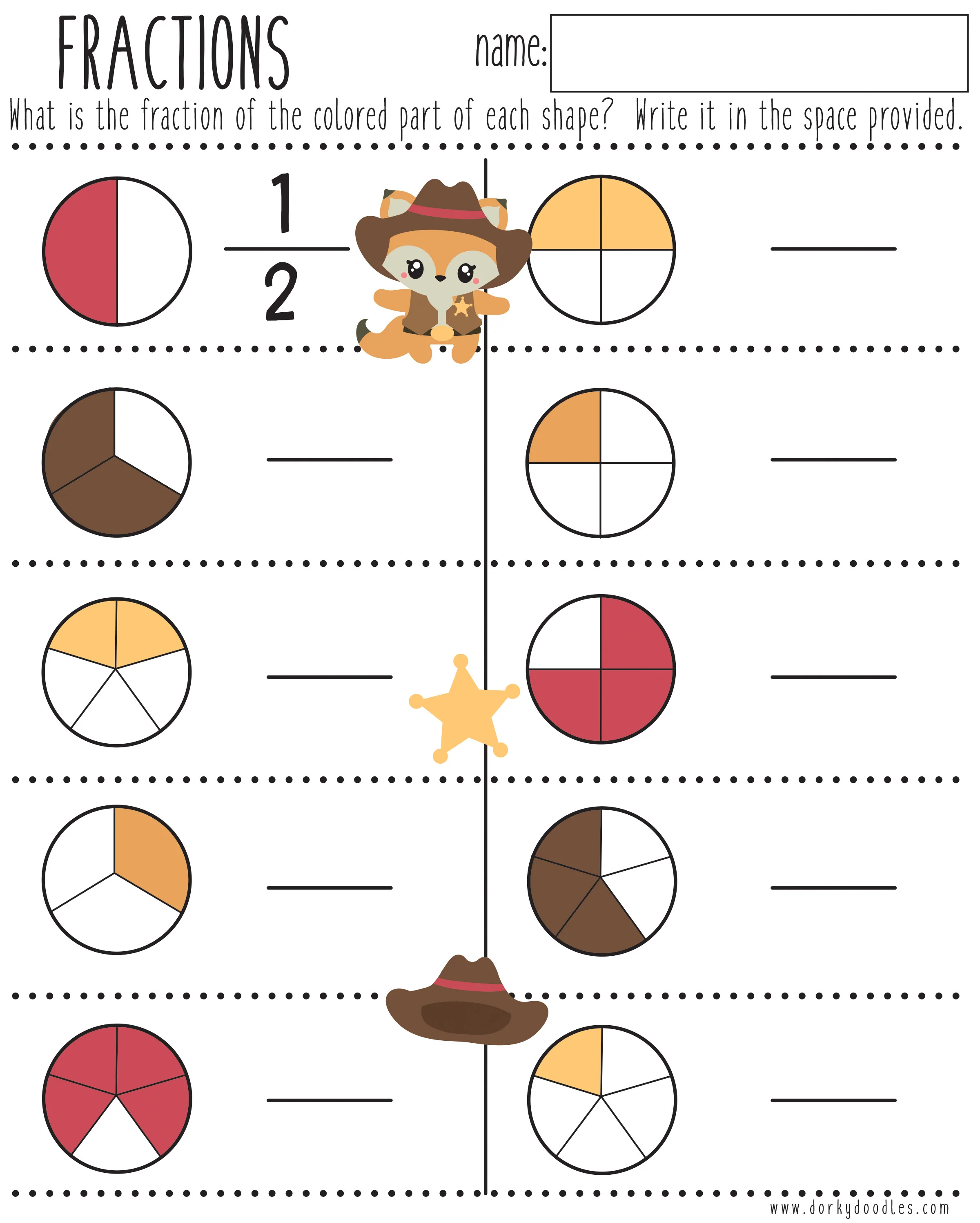 Fun and interactive simple fractions worksheet for reducing fractions to their simplest form Worksheet featuring simple fractions with a cartoon scooter character for engaging fourth-grade math practice