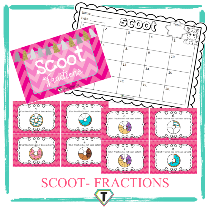 Fourth Grade Simple Fractions practice with Scooter: Reduce fractions to simplest form with engaging cartoon characters Simple Fractions worksheet featuring Scooter and friends engaging in fun fraction activities for fourth graders