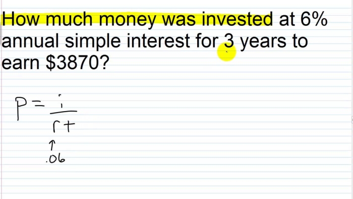 Seventh grade math worksheet featuring word problems about calculating simple interest