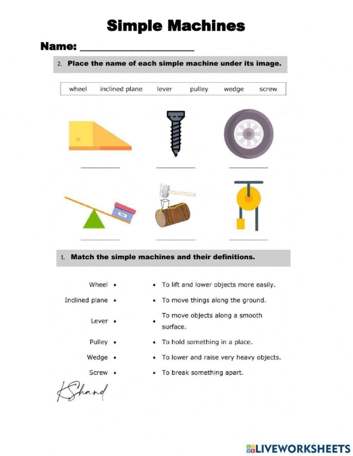 Number Theory worksheet for Fourth Grade Simple Machines worksheet for fourth graders exploring the six basic types of machines. Engaging educational activity to introduce children to the concept of simple machines.
