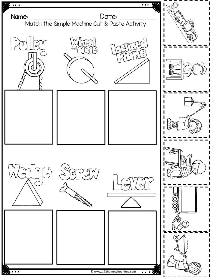 Engaging Simple Machines worksheet for learning about basic mechanics Worksheet focusing on the six basic simple machines for fourth graders