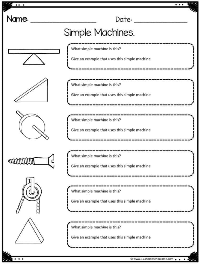 Number Theory worksheet for Fourth Grade Simple Machines worksheet for fourth graders exploring the six basic types of machines. Educational resource to help children understand the concept of simple machines.