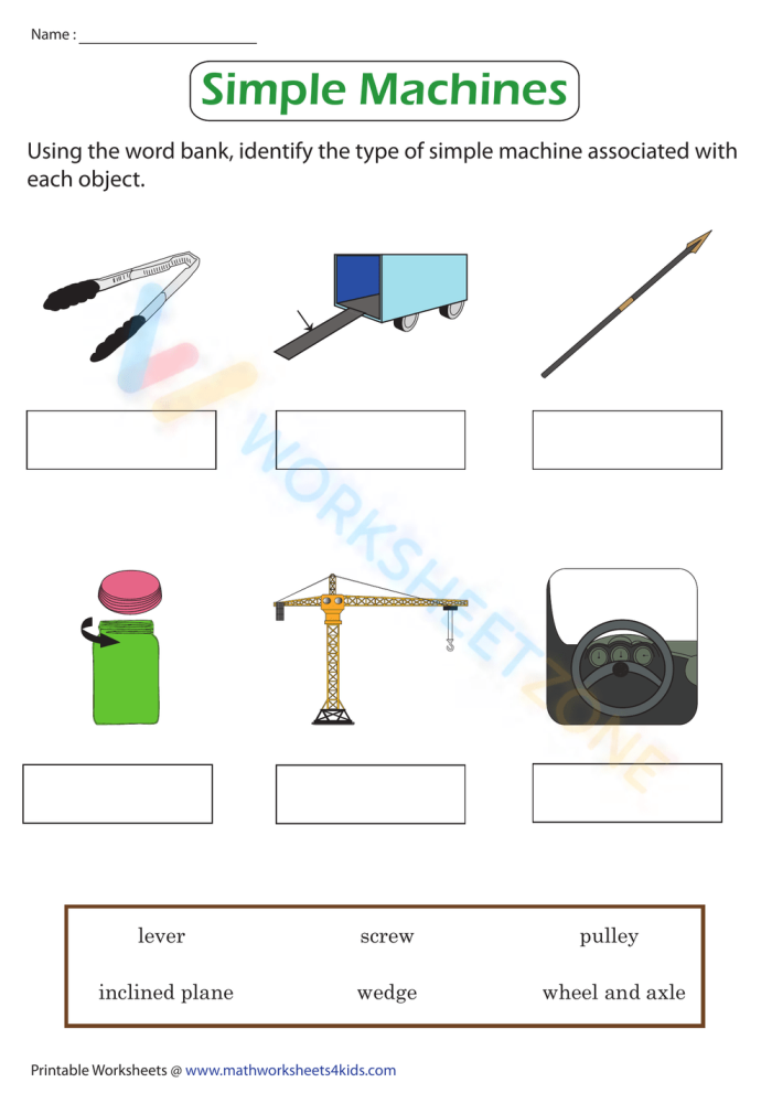 Engaging simple machines worksheet for kids to explore fundamental concepts Worksheet featuring simple machines for fourth graders learning number theory