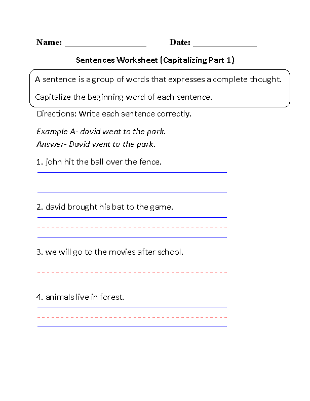 Writing worksheet for Second Grade Simple Sentence Structure worksheet for second graders focusing on noun and verb arrangement. Creative writing skills development through sentence formation exercises.