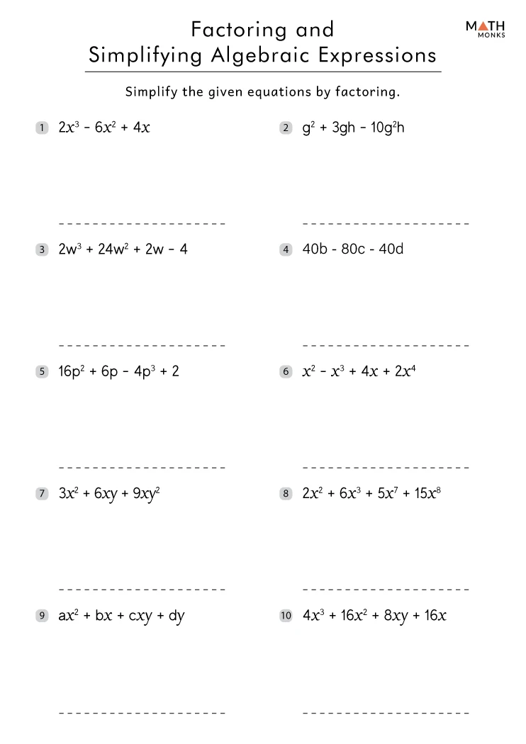 Sixth grade math worksheet focused on multiplying and simplifying algebraic expressions