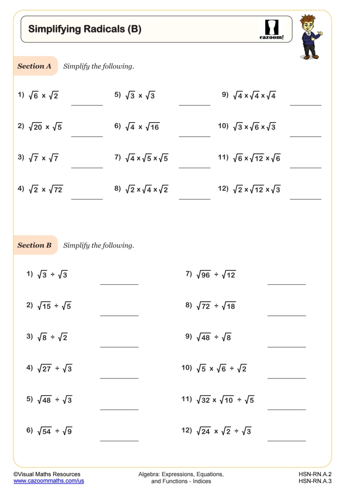 Worksheet for simplifying algebraic expressions for sixth graders