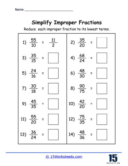 Simple Fractions with Sylvia Worksheet 11 Fourth grade math worksheet featuring Sylvia the cartoon character helping students practice simplifying fractions
