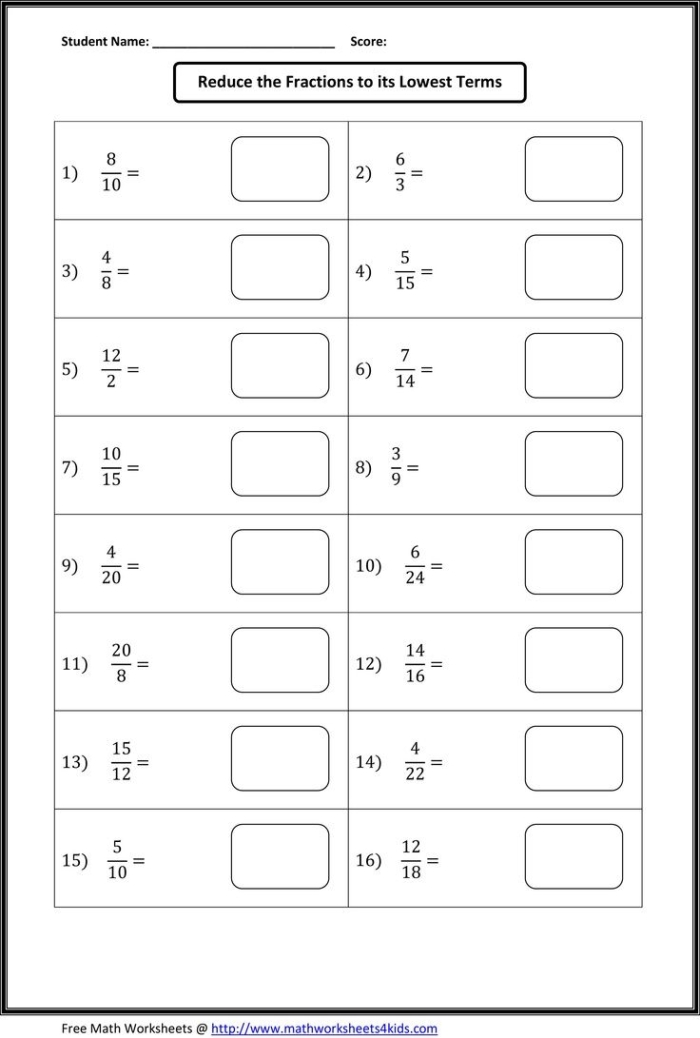 Simplify Fractions Worksheet 24 Fourth Grade Math Practice Fourth grade math worksheet featuring a list of fraction problems for students to practice simplifying.