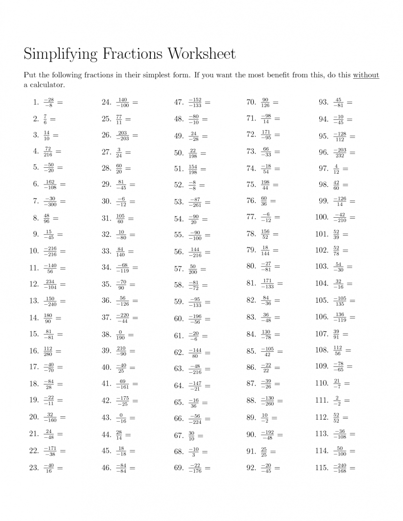 Simplify Fractions Worksheet for Grade 4 Math Practice 25 Fourth grade math worksheet featuring practice problems for simplifying fractions