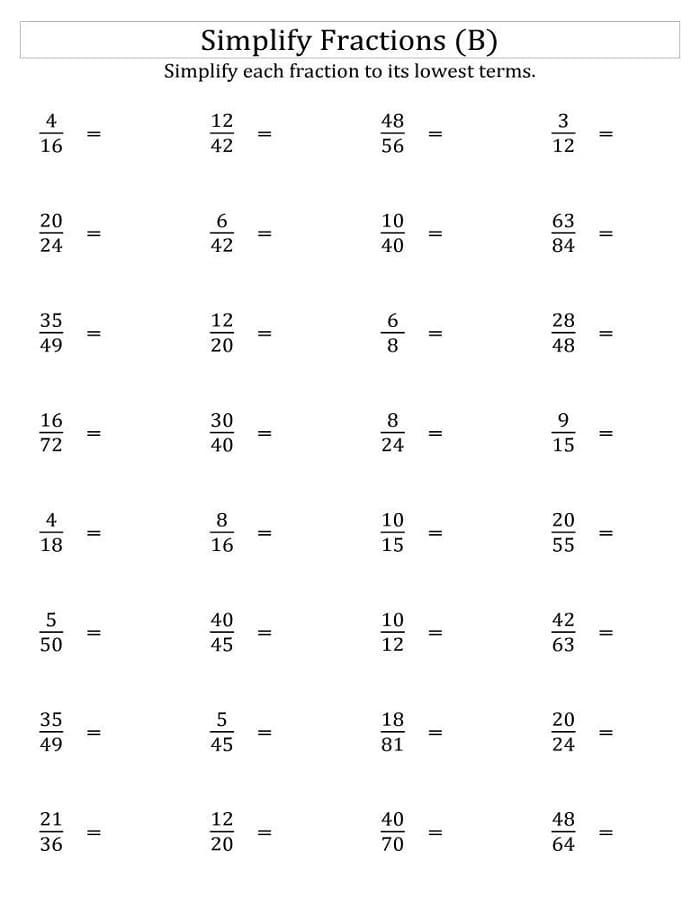 Simplify Fractions Worksheet Grade 4 Practice Sheet 13 Fourth grade math worksheet for practicing fraction simplification number thirteen
