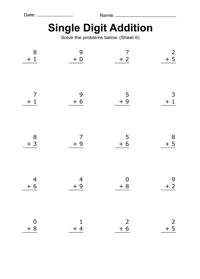 Engaging counting worksheet for young learners to master single-digit addition Single Digit Addition worksheet designed for first graders to practice basic math skills