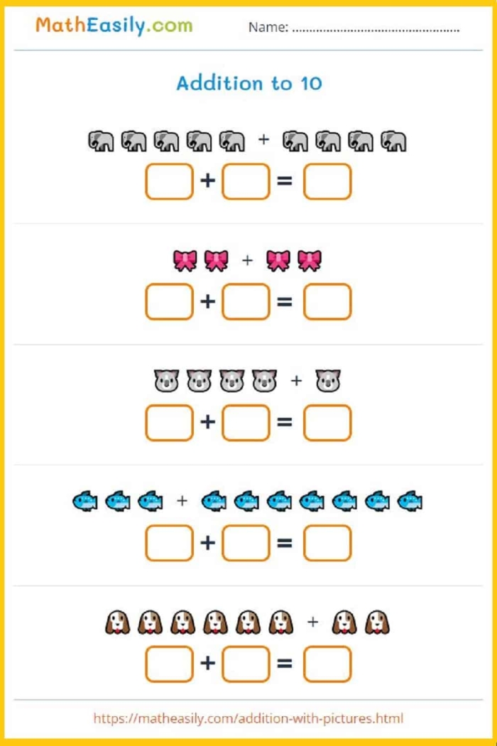 Phonics worksheet for First Grade Colorful single digit addition worksheet designed for first graders to enhance their math skills. Engaging counting activity for young learners to practice basic addition concepts.