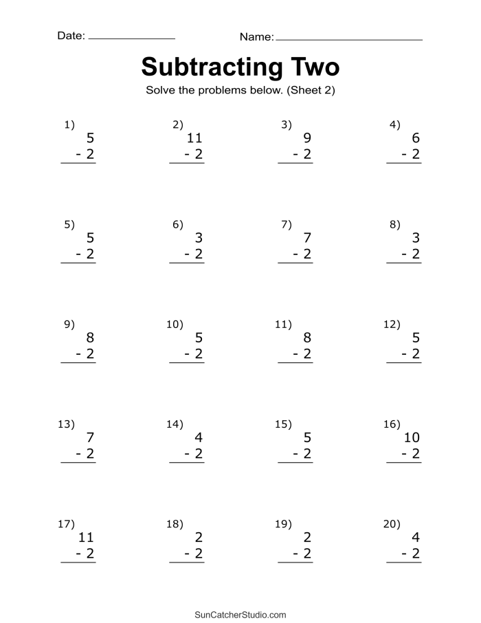 First-grade math worksheet focused on building single-digit subtraction abilities Single-digit subtraction worksheet for first graders to enhance math skills