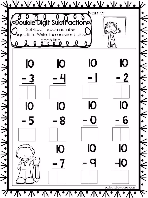 Single-Digit Subtraction Worksheet 6 First Grade Math Practice First grade math worksheet for practicing single-digit subtraction problems