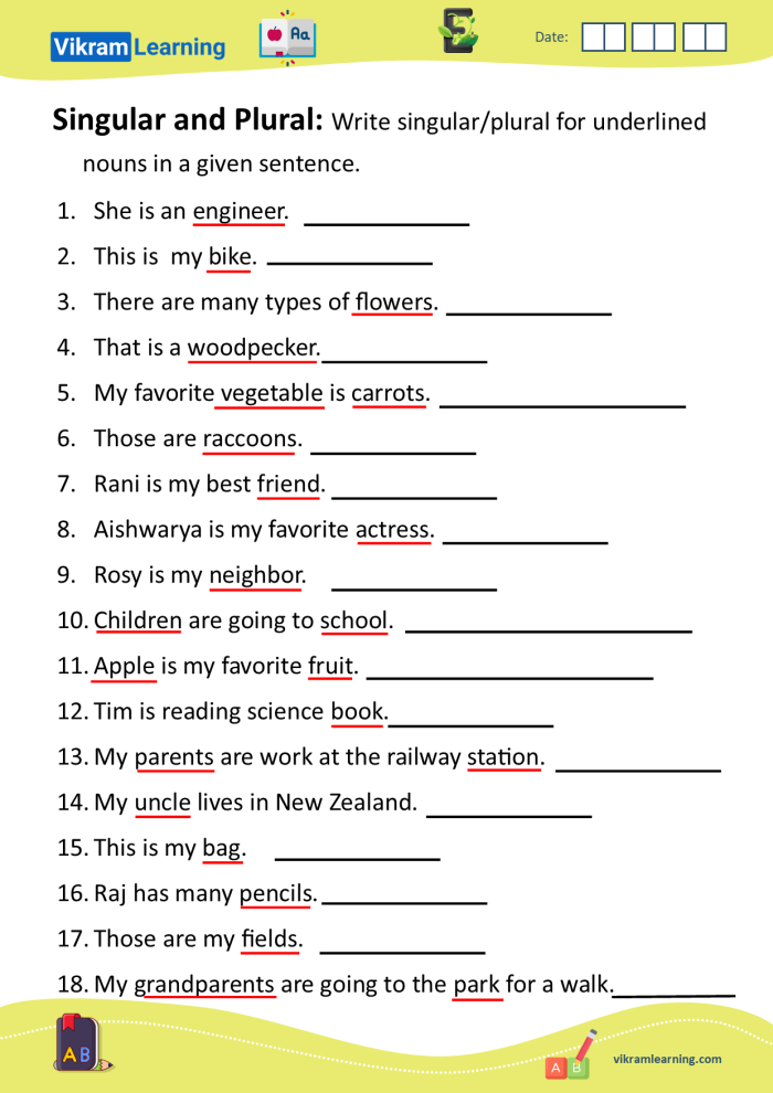 Singular to plural nouns practice sheet for second graders Worksheet for converting singular nouns to plural nouns for kids