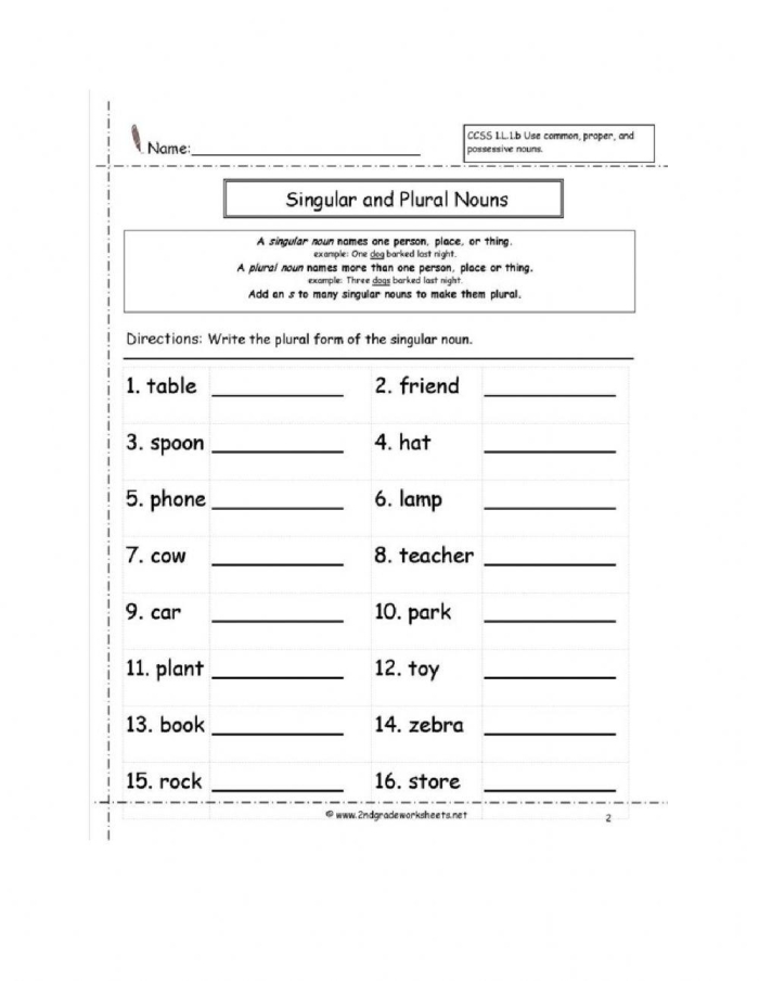 Worksheet for identifying irregular plural nouns in second grade
