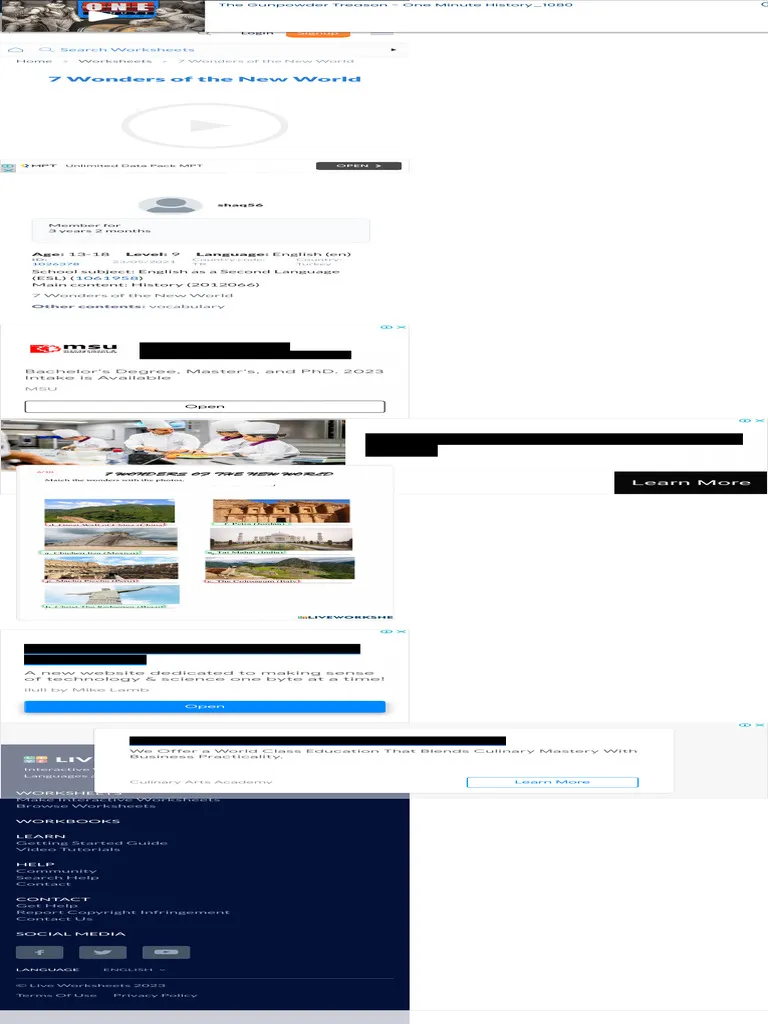 Students exploring the New Seven Wonders of the World through an interactive research worksheet activity for sixth grade math