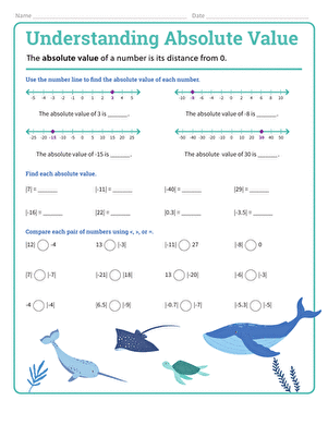 Sixth grade math worksheet focused on calculating and comparing absolute values