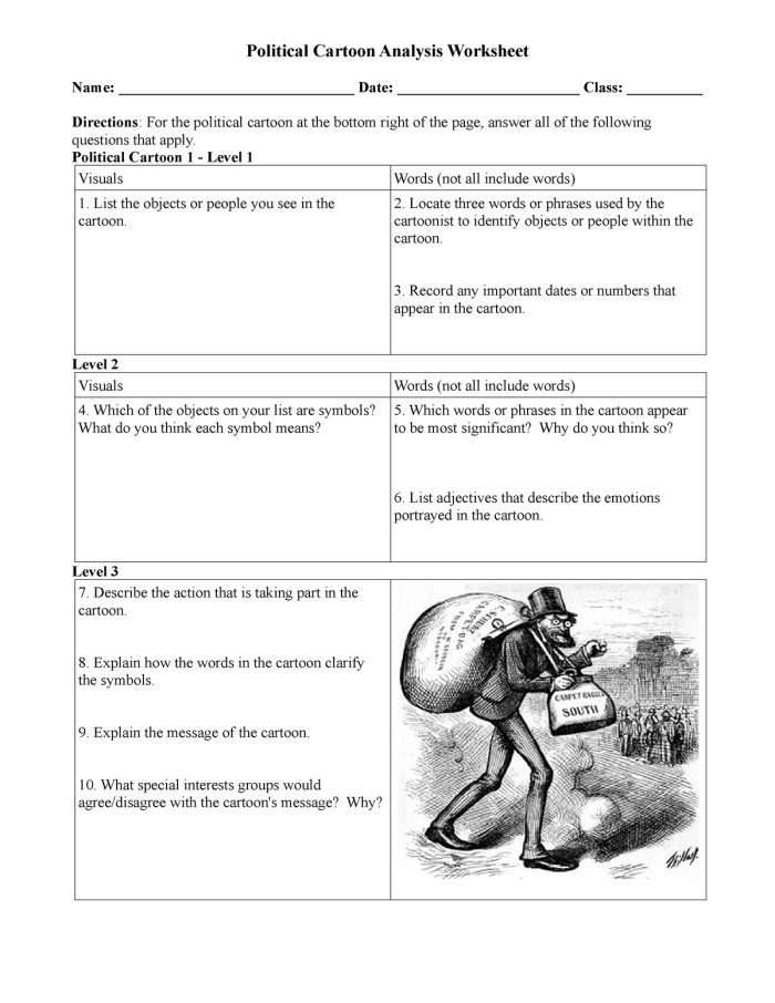 Worksheet image for Jackson’s Presidency: Analyzing a Political Cartoon Students analyzing a political cartoon related to Andrew Jackson's banking controversy