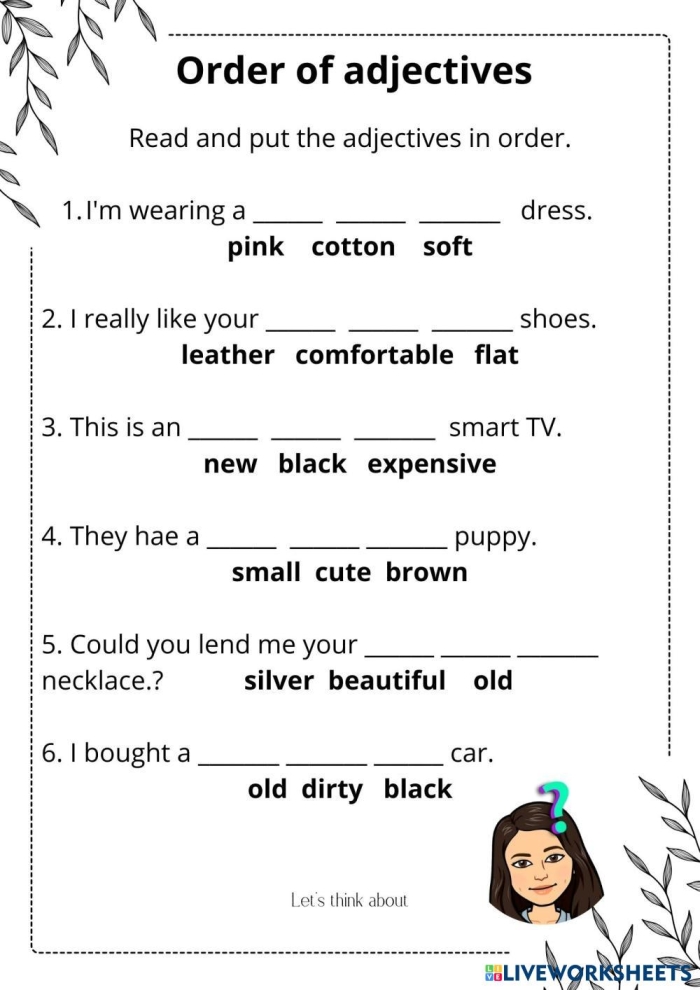 Sixth grade students using a Writer’s Word Bank adjectives worksheet for their writing practice