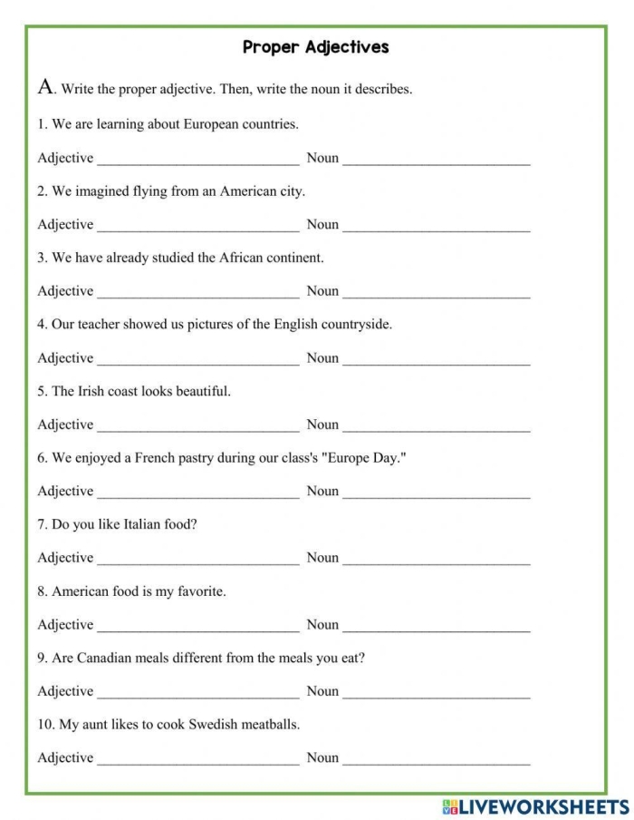 Sixth grade students using a reference handout featuring a comprehensive list of adjectives for writing tasks