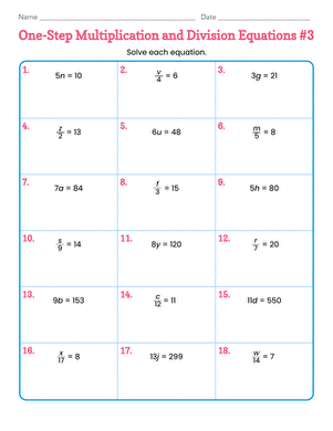 Sixth grade student solving a one-step algebra equation puzzle on a worksheet