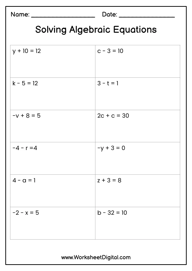 Algebra Expressions worksheet for sixth graders focusing on order of operations