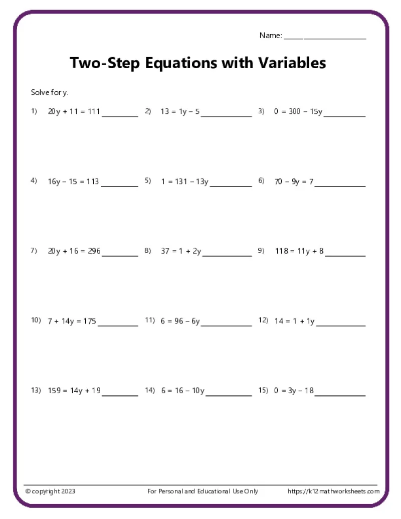 Sixth grade math worksheet featuring a fun one-step equations riddle to solve