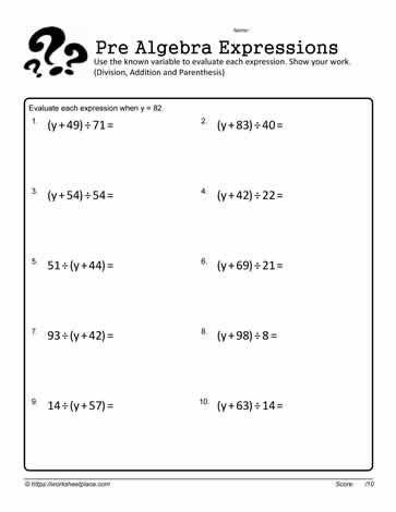 ALT text: Sixth grade student practicing how to simplify algebraic expressions with multiplication on a worksheet