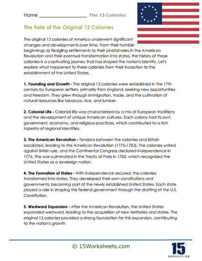 Worksheet for understanding the characteristics of the three regions of the American Colonies in the 1700s