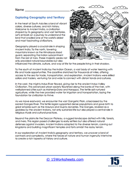 Ancient India Geographic Features Labeling Activity for Middle School Students Sixth grade students labeling physical features on an ancient India map worksheet showing geographic regions and landforms