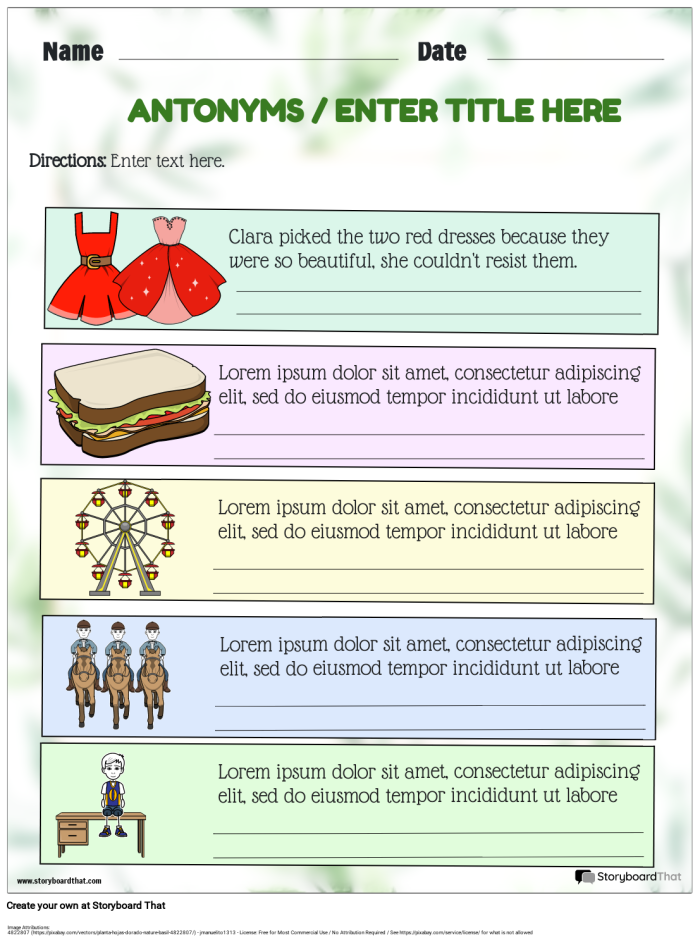 Determine the Meaning of Words Using Antonyms in Context worksheet image 2 Worksheet for identifying antonyms in context for sixth-grade students