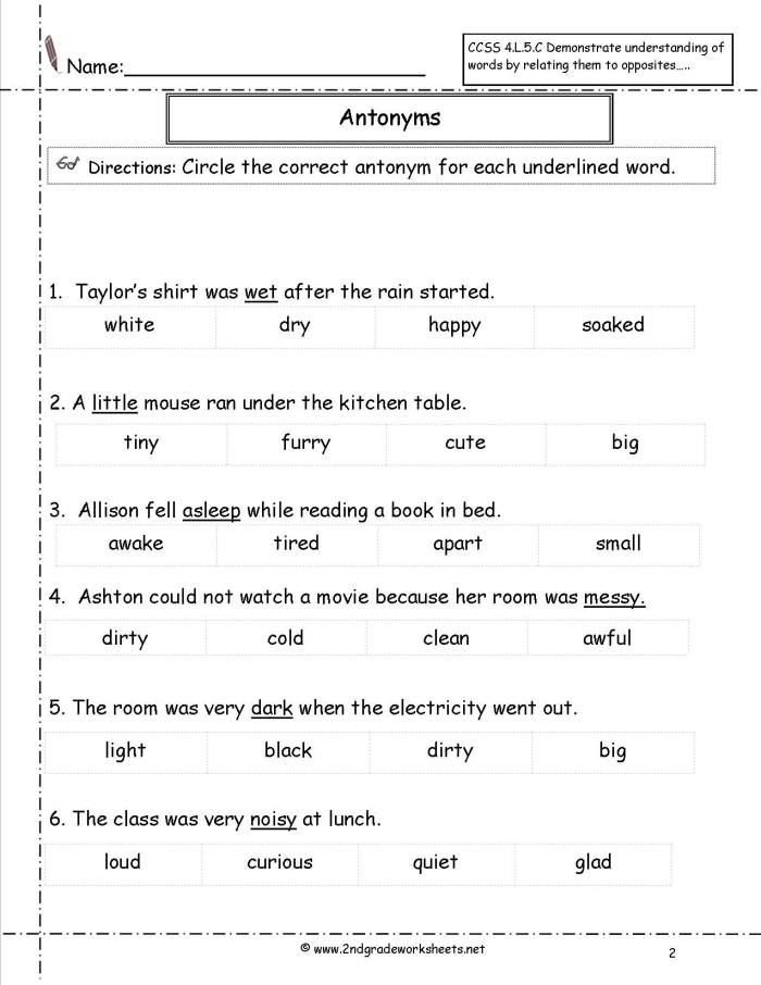 Determine the Meaning of Words Using Antonyms in Context worksheet image 6 Worksheet for sixth graders focusing on antonyms in context with short paragraphs